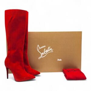Christian Louboutin Armurabotta Suede Knee-High Boots Red EU 38 US 7.5 $1795 NWB